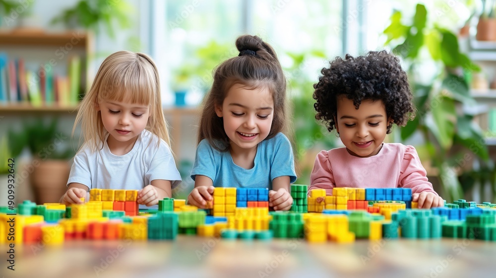 Educational science games, kids playing, flat design illustration, No logo, No Trademark, No text, minimal concept with copy space for stock photo Educational science games, kids playing, flat design illustration, No logo, No Trademark, No text, minimal concept with copy space for stock photo