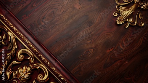 Opulent Elegance Luxurious Mahogany Wood with Gilded Ornaments for HighEnd Branding