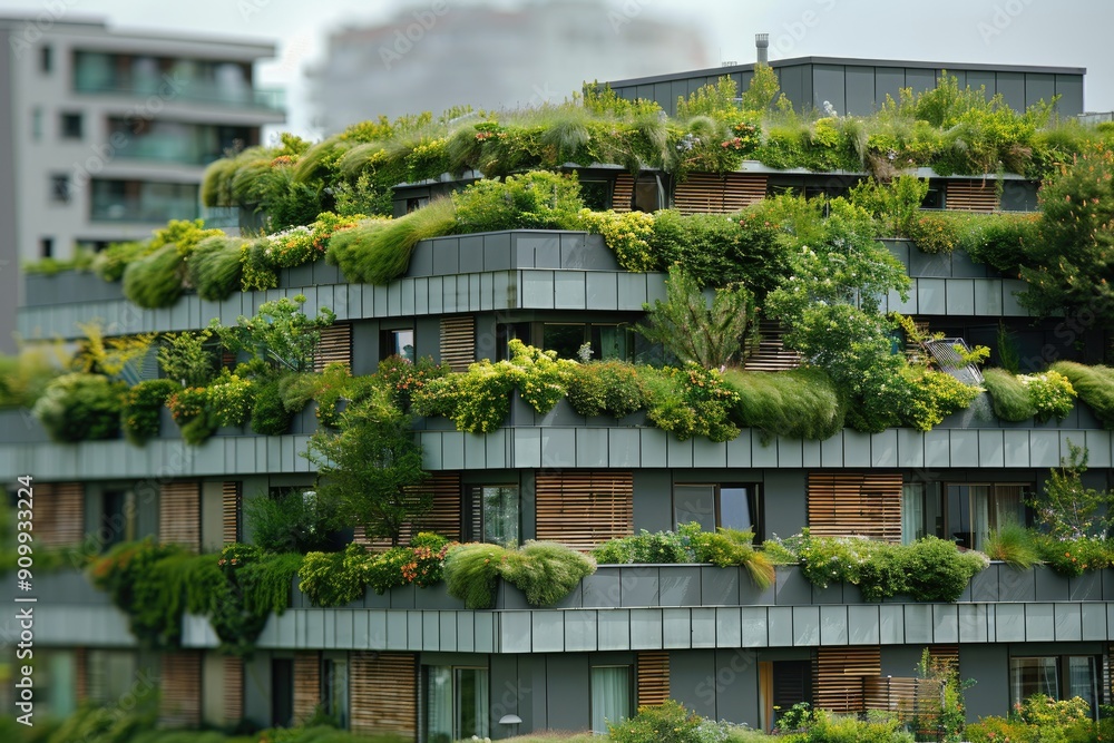 Modern Building with Extensive Greenery on Balconies and Roof Modern Building with Extensive Greenery on Balconies and Roof