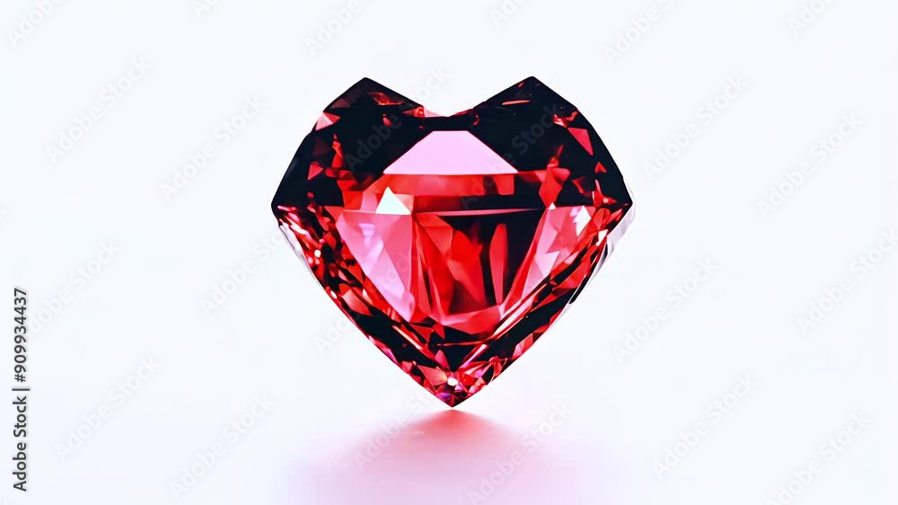 Shiny pink diamond shaped like a heart rotating on white background Shiny pink diamond shaped like a heart rotating on white background