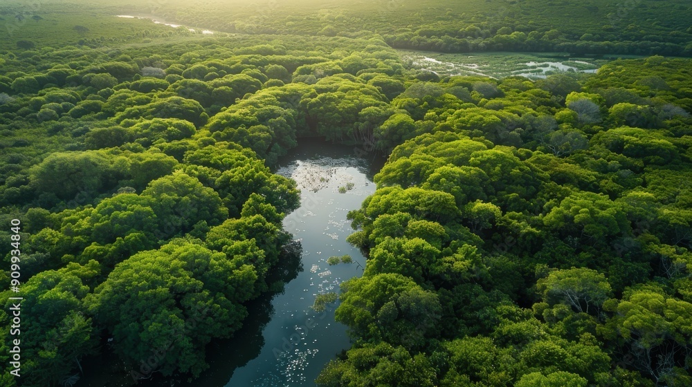 A lush green forest with a river running through it A lush green forest with a river running through it