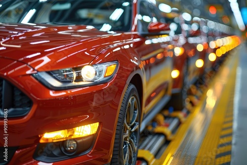 Wallpaper Mural Red Car on Assembly Line with Bright Headlights Torontodigital.ca