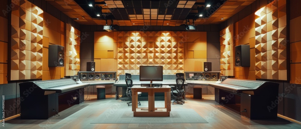 A recording studio with a large number of chairs A recording studio with a large number of chairs