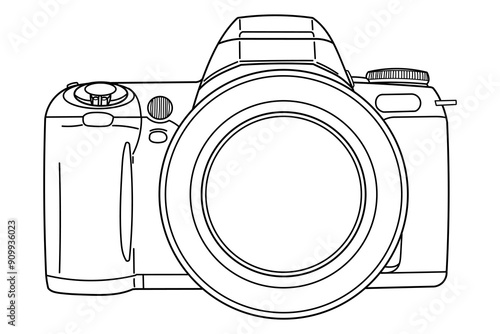 Hand drawing old SLR vintage film photo camera. Front view, top side. Isolated doodle vector illustration