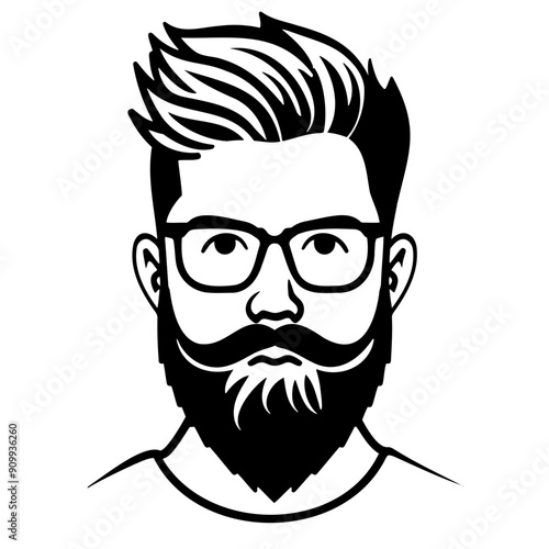 Bearded Man with Glasses Silhouette