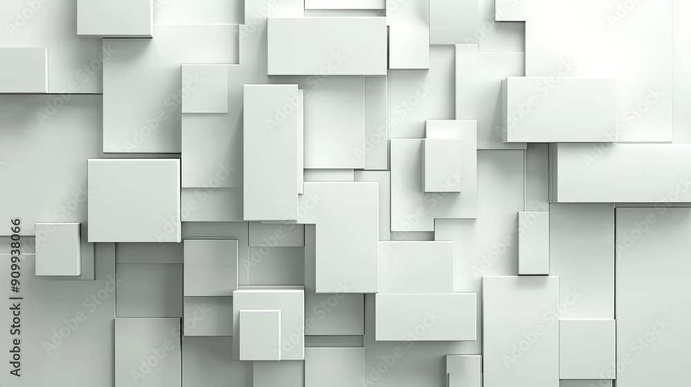Geometric blocks of different sizes and shades, artistically arranged on a white background to create a harmonious and modern abstract design Geometric blocks of different sizes and shades, artistically arranged on a white background to create a harmonious and modern abstract design