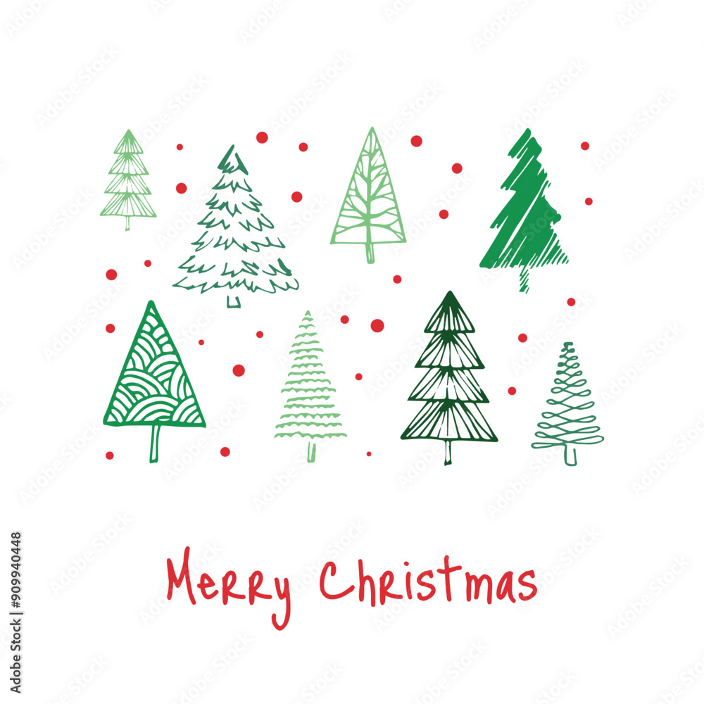 Christmas and New Year greeting cards with trees in doodle style. Hand-drawn Christmas trees. Vector illustration. Christmas and New Year greeting cards with trees in doodle style. Hand-drawn Christmas trees. Vector illustration.