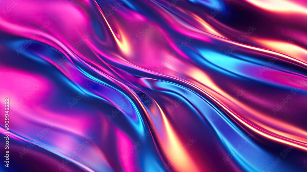 Wavy iridescent shape in a 3D render, forming an abstract background design with flowing lines and dazzling color gradients Wavy iridescent shape in a 3D render, forming an abstract background design with flowing lines and dazzling color gradients