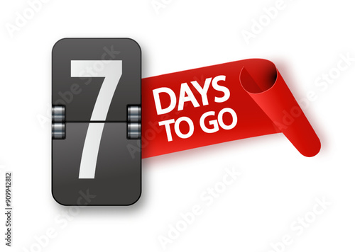 7 days to go icon set. Countdown of days remaining. Offer timer sticker limited to a few days. Vector
