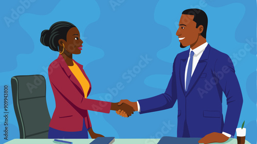 Businessman and businesswoman compete on staircase to win trophy, representing business rivalry and motivation