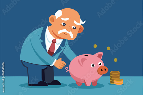 Depressed Retiree Shaking Empty Piggybank, Financial Problem and Poverty Concept