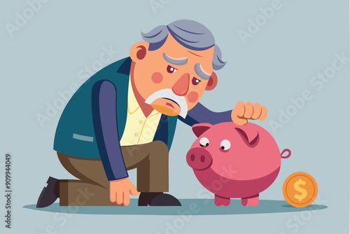 Depressed Retiree Shaking Empty Piggybank, Financial Problem and Poverty Concept