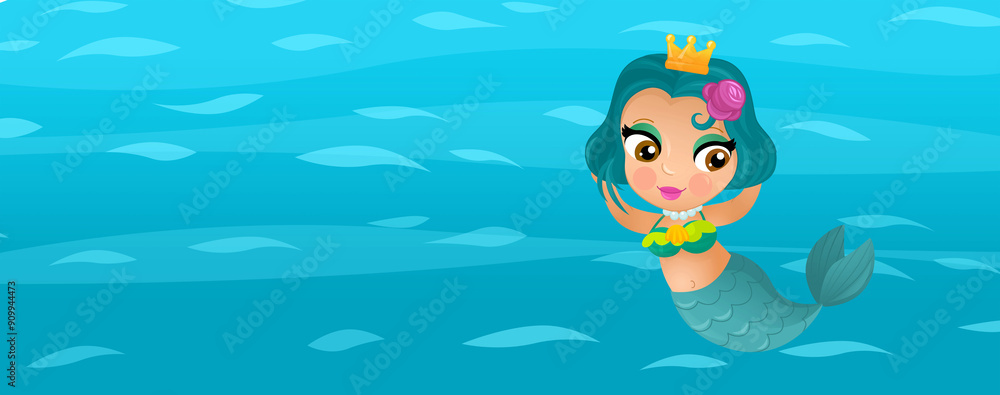 Cartoon ocean and the mermaid in underwater kingdom swimming diving illustration for kids Cartoon ocean and the mermaid in underwater kingdom swimming diving illustration for kids