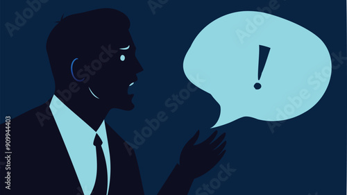 Businessman Speaking with Exclamation Point Speech Bubble, Storytelling to Capture Attention and Convey Important Information