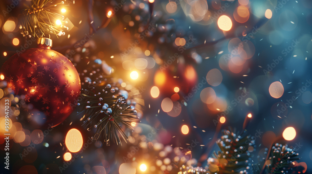 Christmas Tree With Baubles And Blurred Shiny Lights Christmas Tree With Baubles And Blurred Shiny Lights