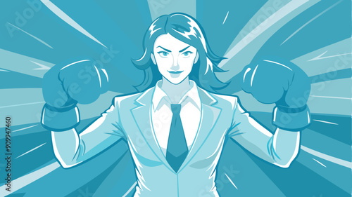 Strong Businesswoman in Boxing Gloves, Ready to Fight for Gender Equality and Overcome Challenges in Competitive Corporate World