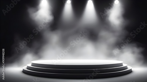 white podium smoke spotlight stage 