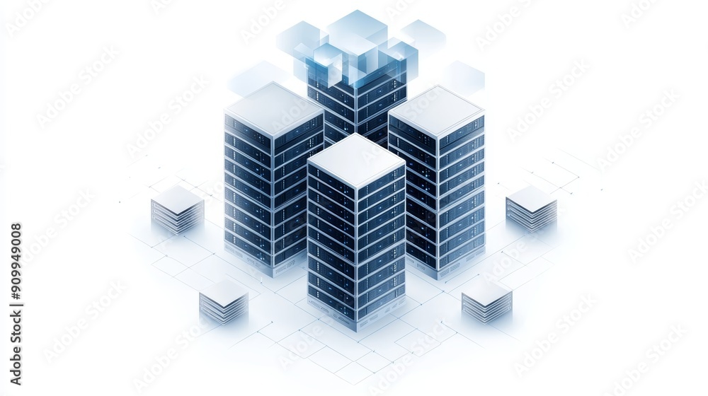 Abstract illustration of data servers and cloud computing. Abstract illustration of data servers and cloud computing.