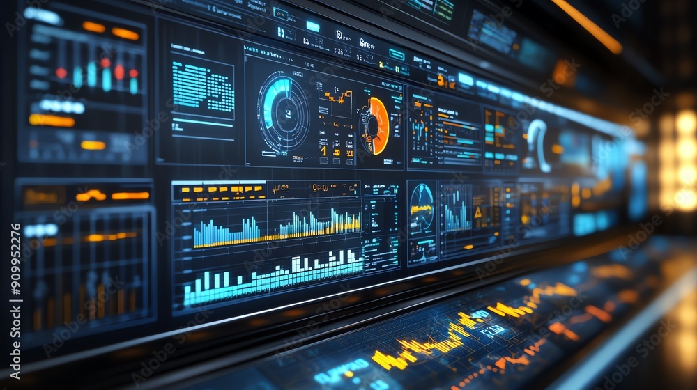Futuristic digital dashboard with glowing blue and orange data. Futuristic digital dashboard with glowing blue and orange data.