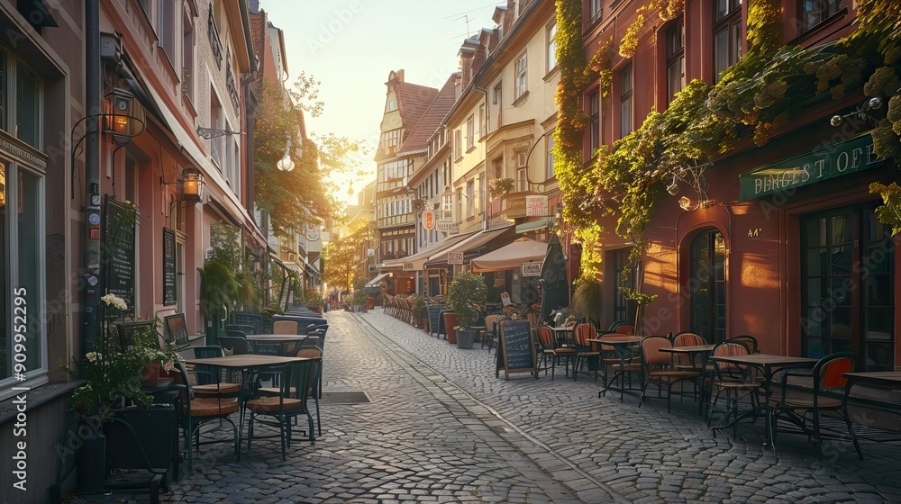 A joyful evening in the old town area. AI generated illustration A joyful evening in the old town area. AI generated illustration