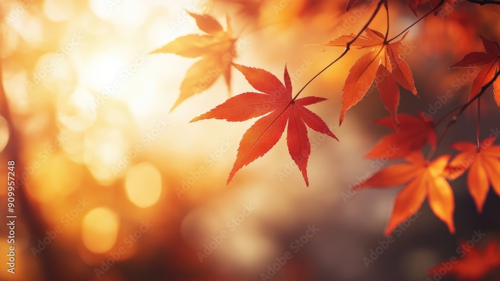 Autumn leaves with warm golden glow in background Autumn leaves with warm golden glow in background