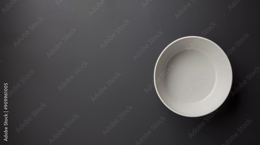 Minimalist white plate centered on dark surface ready for delicious cuisine Minimalist white plate centered on dark surface ready for delicious cuisine