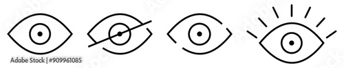 eye icon set. vision icon line art, see view icons - eyesight symbol - invisible eye hide icon, incognito icon no eye view hidden icon set. vision icon, unsee icons. editable stroke