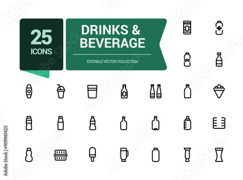 Drinks and beverage service industry mimimal icons set. Related to Beverage, Cuisine, Catering, Snacks, Bars, Restaurants, Hospitality. Simple editable stroke vector illustration.