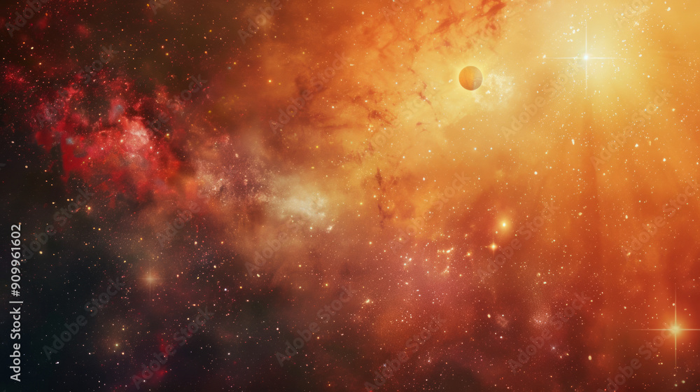 Naklejka premium Stunning cosmic display featuring planets and nebulae in vast galactic background