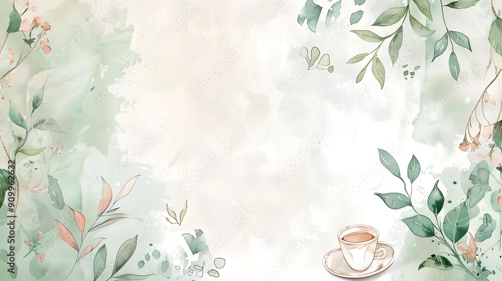 Ethereal Green Floral Frame Background with Delicate Botanical Leaves and Foliage Ethereal Green Floral Frame Background with Delicate Botanical Leaves and Foliage