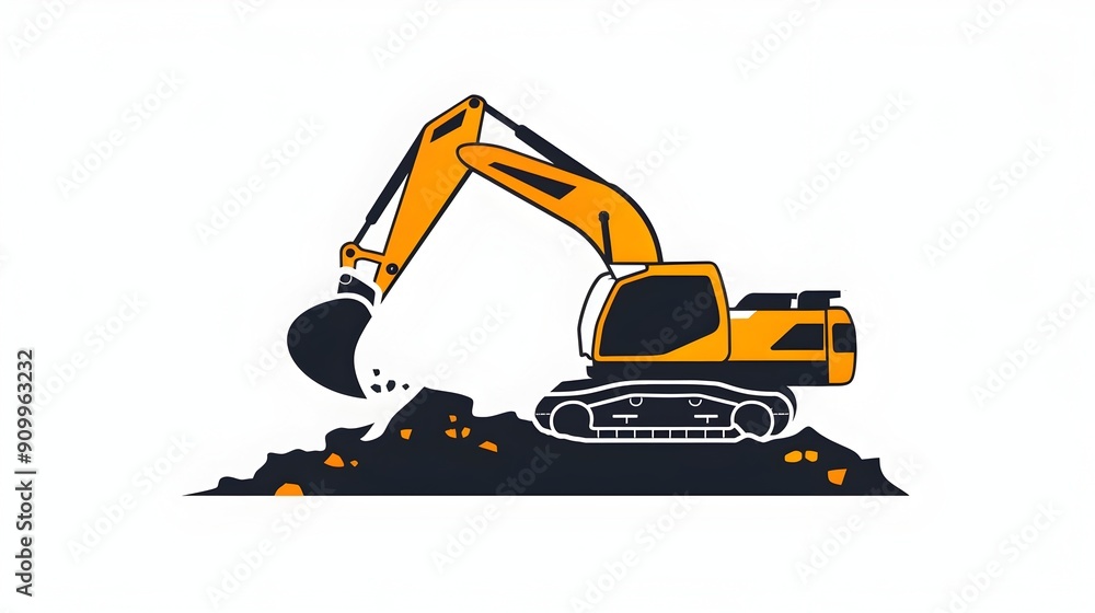 Fototapeta premium Powerful Excavator Digging and Clearing Construction Site