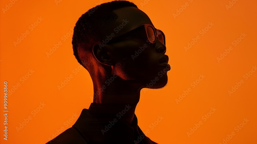 Minimalist Shadowy Profile Against Vibrant Orange Background Minimalist Shadowy Profile Against Vibrant Orange Background