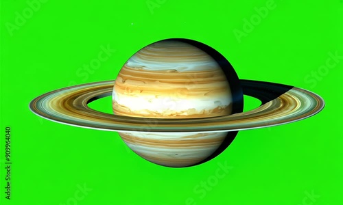 3D model saturn planet spinning animation on green screen backdrop