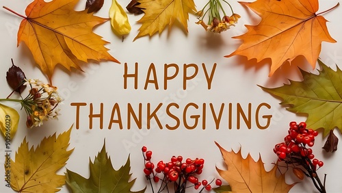 happy thanks giving , autumn leaves on a white background 