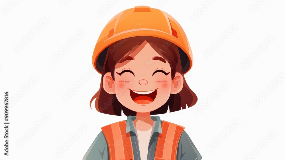 A vibrant 3D cartoon worker donned in an orange vest and helmet, joyfully celebrating International Labor Day. A vibrant 3D cartoon worker donned in an orange vest and helmet, joyfully celebrating International Labor Day.