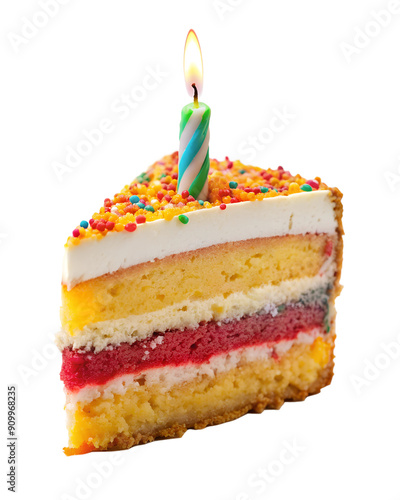 piece of birthday cake with candles