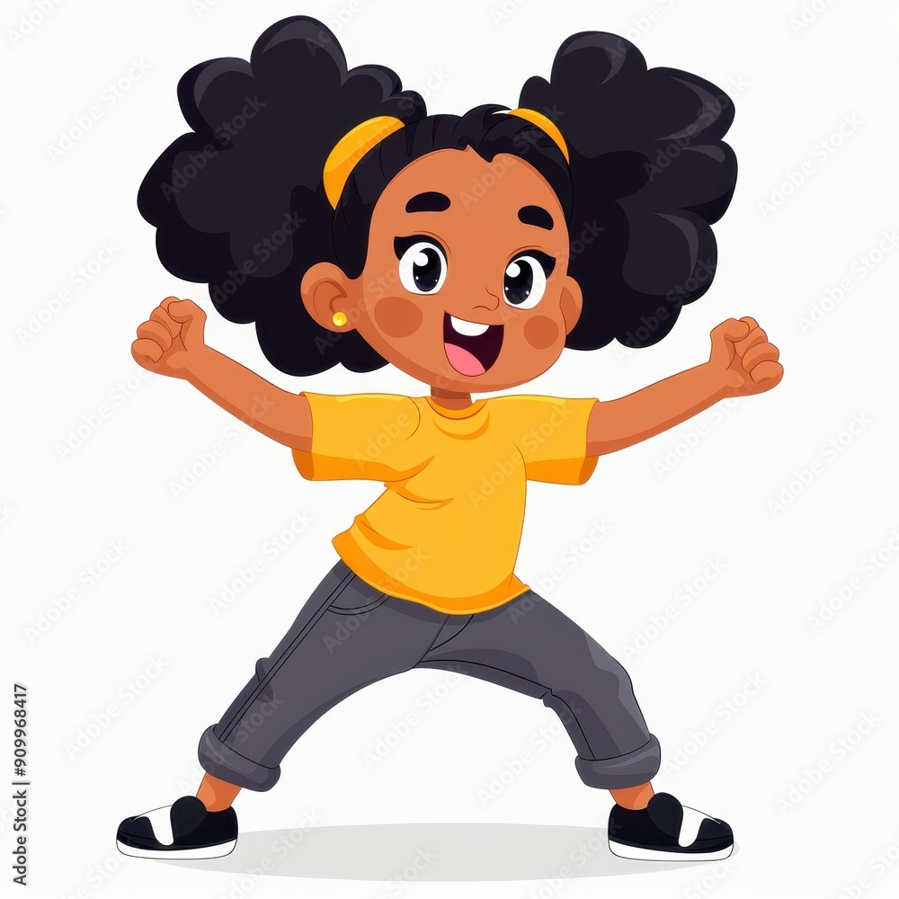 A charming illustration of a dancing girl, perfect for brightening up any nursery with its cute, flat design. A charming illustration of a dancing girl, perfect for brightening up any nursery with its cute, flat design.