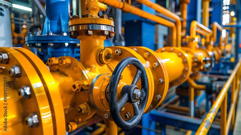 Close-up of a Yellow Industrial Valve in a Factory Setting Close-up of a Yellow Industrial Valve in a Factory Setting