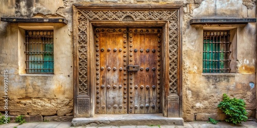 Old weathered carved traditional door in Stone Town, Stone Town, carved, traditional, door, old, weathered, architecture