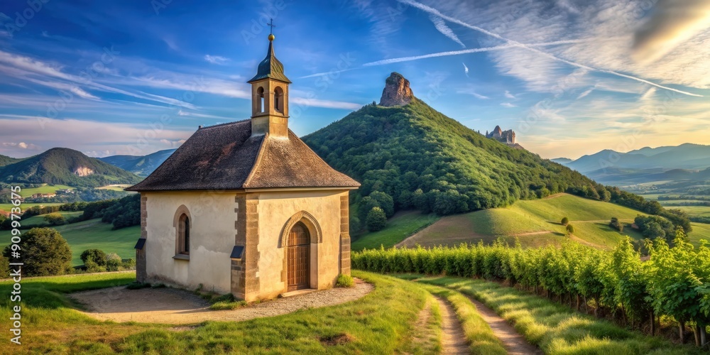 Charming Chapelle des V?s in Fresse-sur-Moselle with stunning mountain backdrop , Chapel, France, Europe, Vosges Charming Chapelle des V?s in Fresse-sur-Moselle with stunning mountain backdrop , Chapel, France, Europe, Vosges
