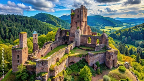 Ruines of Engelbourg Castle Witch's Eye in Thann, Vosges France Europe, Ruins, Castle, Engelbourg, Thann, Vosges photo