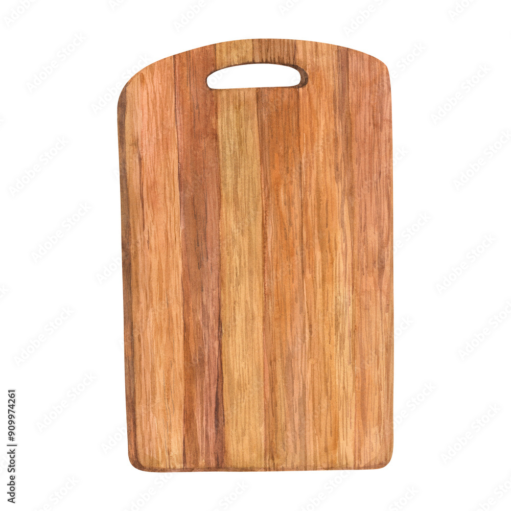 Watercolor illustration of a kitchen cutting board Watercolor illustration of a kitchen cutting board