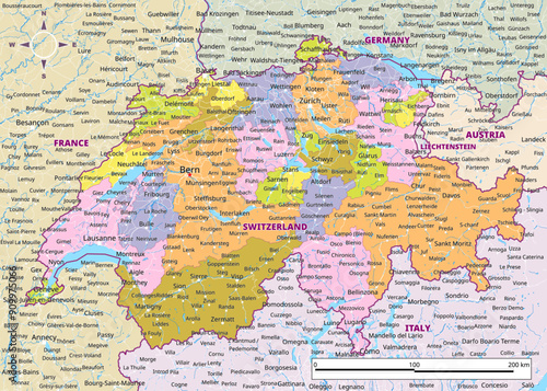 Detailed political map of Switzerland