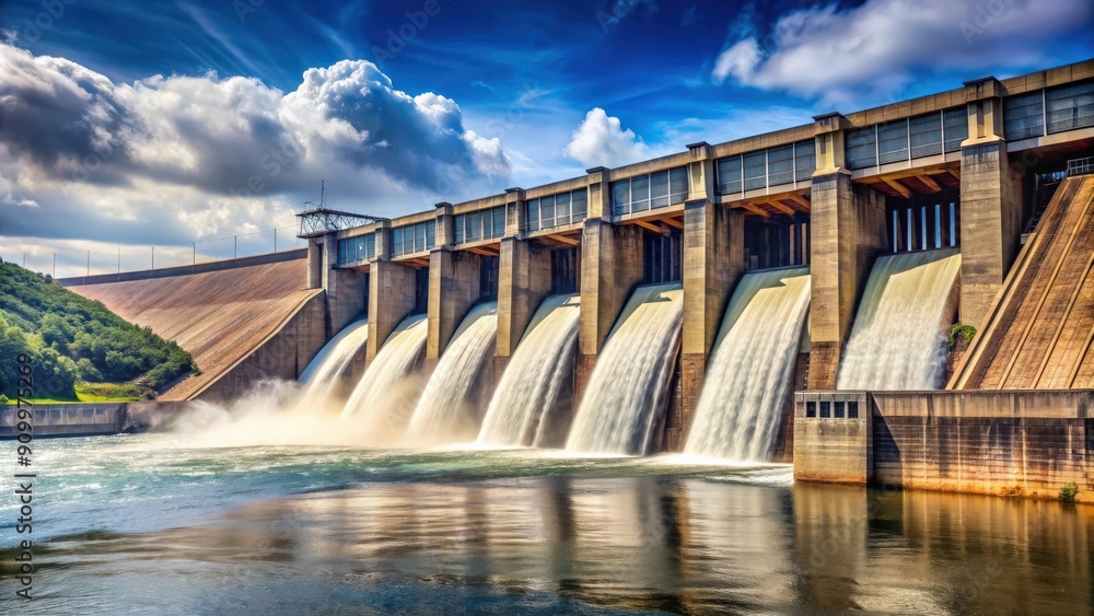 Powerful image of a large hydroelectric dam , energy, hydroelectric, power, electricity, renewable Powerful image of a large hydroelectric dam , energy, hydroelectric, power, electricity, renewable