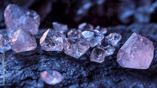 Rough and uncut crystals and diamonds on the black stone 2