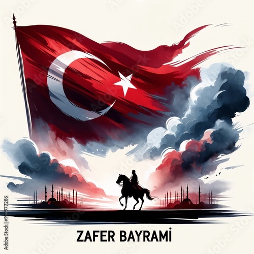 Watercolor poster illustration for zafer bayrami in turkey. photo