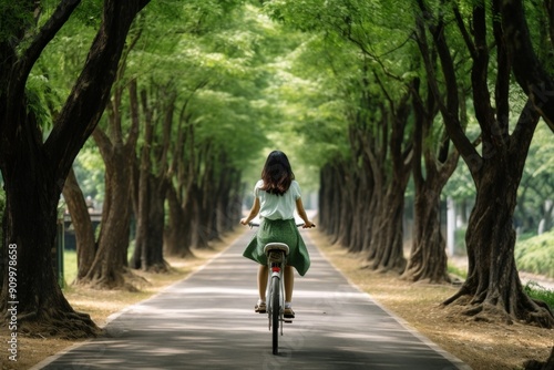 Wallpaper Mural Woman riding a bicycle on a peaceful tree-lined path, enjoying an outdoor recreation concept Torontodigital.ca