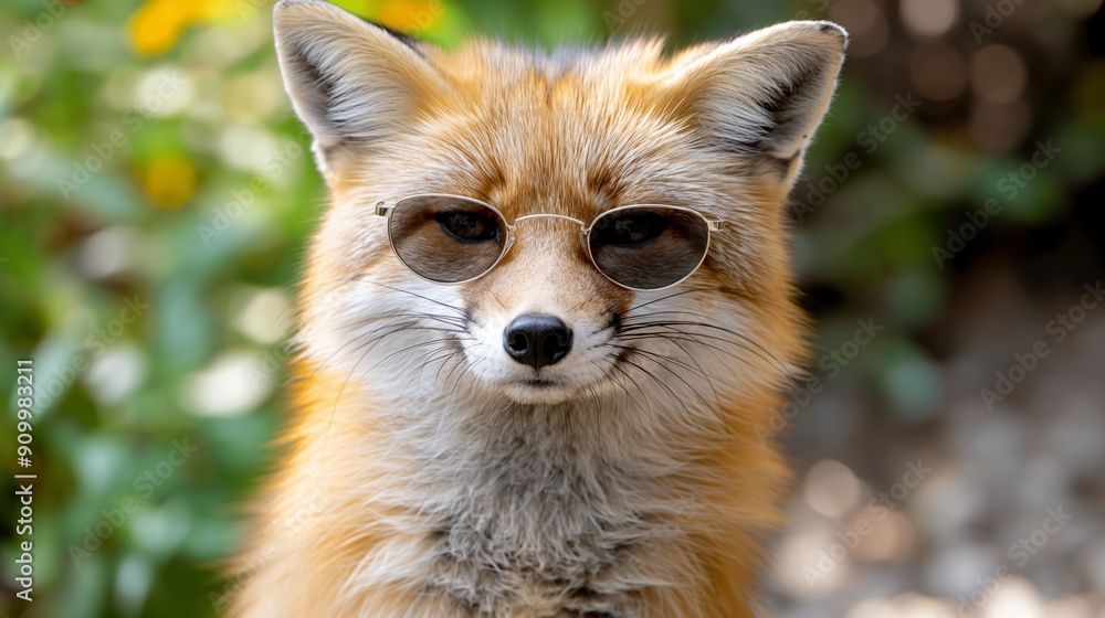 A fox sporting stylish sunglasses poses confidently among summer blooms, exuding cool vibes. A fox sporting stylish sunglasses poses confidently among summer blooms, exuding cool vibes.