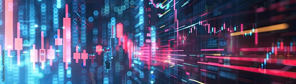 Dynamic data visualization with vibrant colors, showcasing financial growth and technological advancement through digital graphs. Dynamic data visualization with vibrant colors, showcasing financial growth and technological advancement through digital graphs.