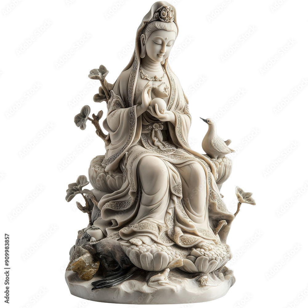 Elegant statue of a serene goddess, embodying peace and tranquility, surrounded by nature's beauty in exquisite detail. Elegant statue of a serene goddess, embodying peace and tranquility, surrounded by nature's beauty in exquisite detail.